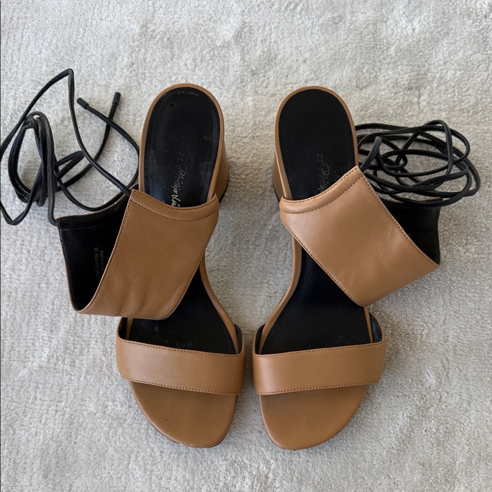 3.1 Phillip Lim Tan Leather Lace-Up Block Heel Sandals
